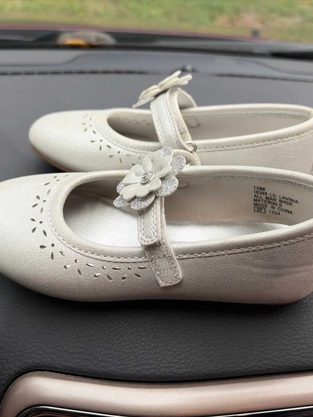 Rachel Shoes Cream Mary Jane Flats with Floral Strap